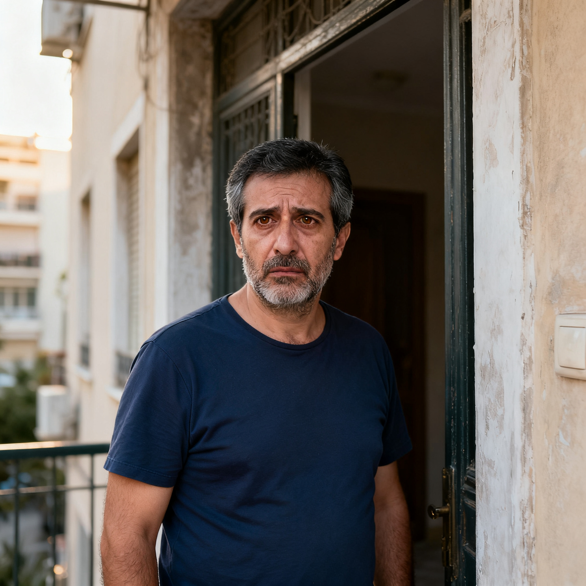 Πορτρέτο 45άρη Έλληνα στην πόρτα πολυκατοικίας