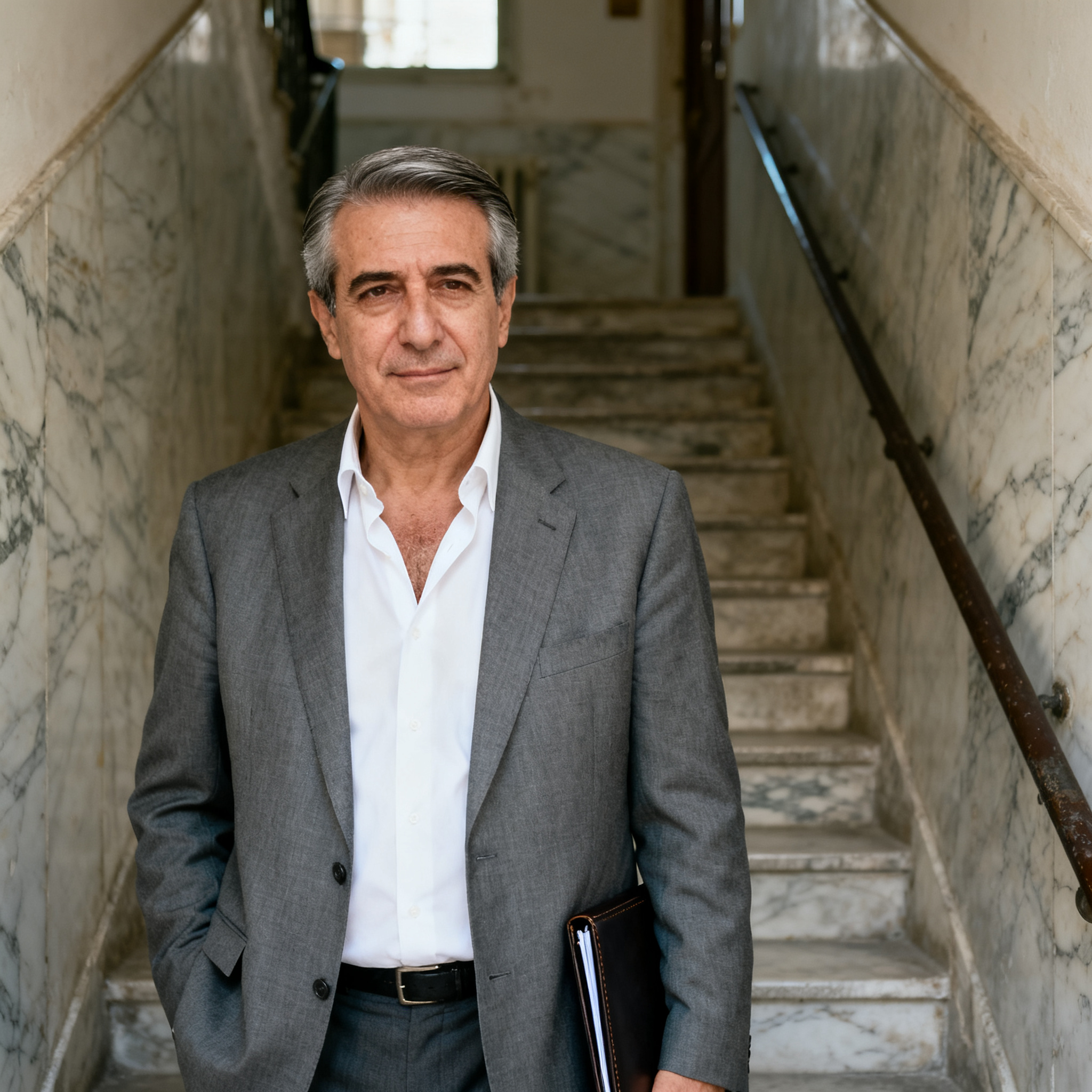 Πορτρέτο δικαστικού επιμελητή σε μαρμάρινο κλιμακοστάσιο